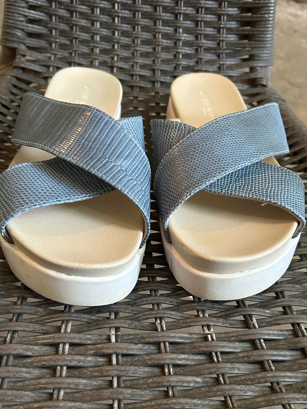 Ilse Jacobsen Light Blue Crisscross Platform Mules